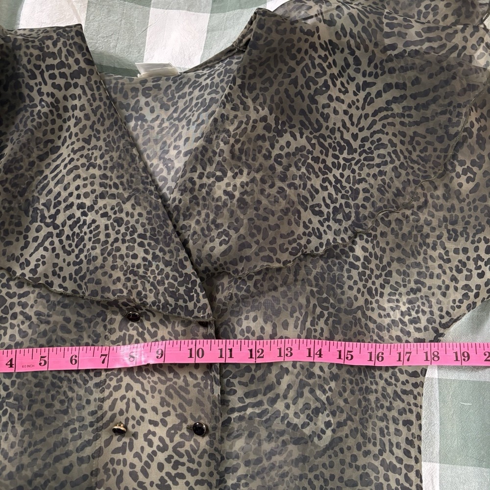Vintage Elite Animal Print Oversized Collar Sheer Top Womens 8 Y2K Green 90s - Picture 7 of 8